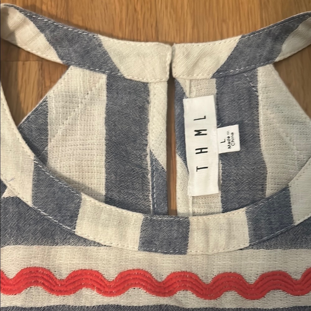 THML Blue and White Striped Halter Top with Red Detail - Picture 2 of 4